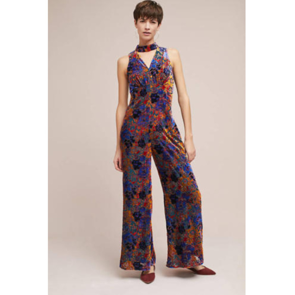 Anthropologie Pants - Anthro Blue Ava Velvet Jumpsuit Size 6 Petite